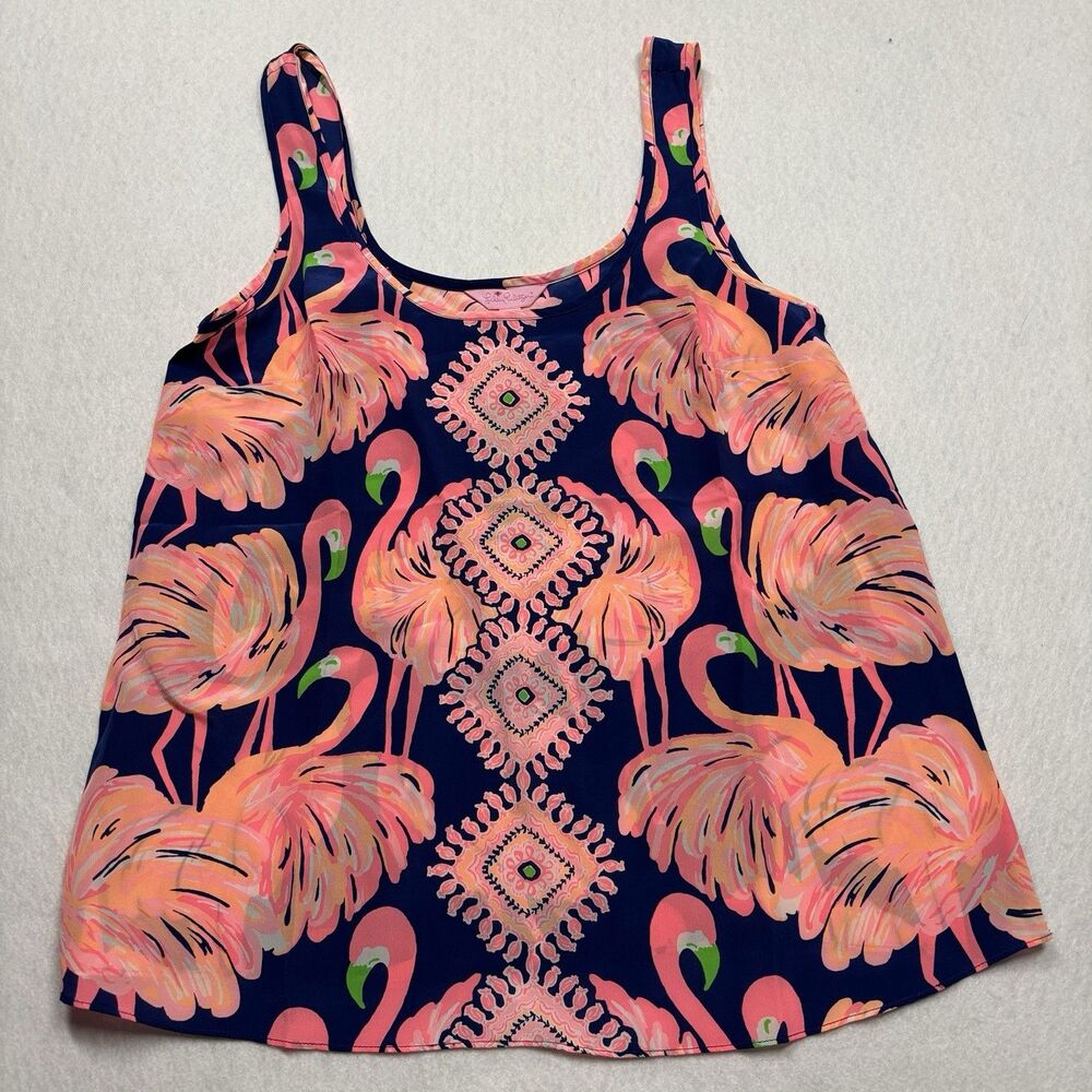 NWT Lilly Pulitzer 100% Silk Cosmos Top Sz S Blue Pink Flamingo Boho Blouse $118